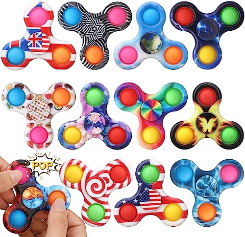 12 Pack Christmas Stocking Stuffer for Kids Bubble Pop Fidget Spinner Sensory Toy, Simple Popper Squeeze Push Pop Fidget Toy For Stress Relief, Birthday Gifts Party Favors Gift Classroom Prize