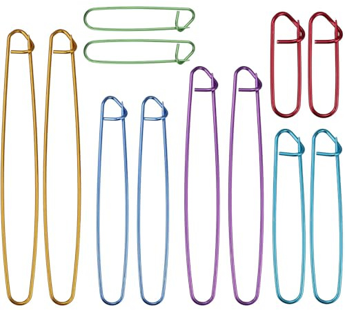 DNDGDLUA 12 stycken stickade maskhållare stor set, 6 storlekar aluminium virkade nålar stickkrok symarkörer stickning dispenser tillbehör, för filtar halsdukar gör-det-själv hantverk syverktyg
