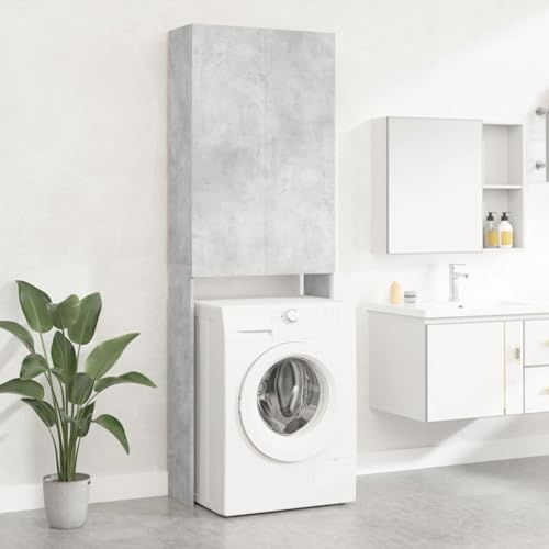 Gecheer Mobile per Lavatrice,2 Ante e 3 Scomparti,Scaffale Sopralavatrice,Scaffale per Lavatrice,Mobile Bagno Salvaspazio,Mobile sopra Lavatrice,Scaffale per WC,Grigio Cemento 64x25,5x190 cm