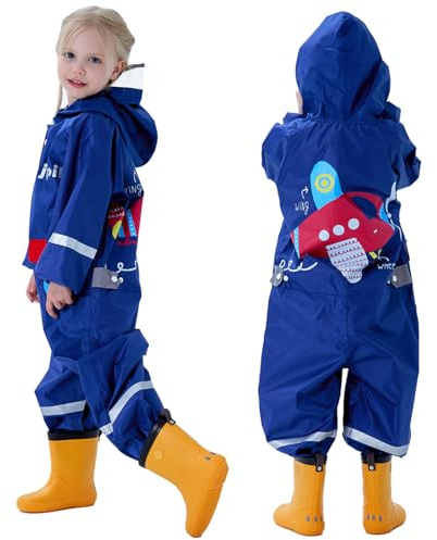 Hovkib Traje de Lluvia Niños Niñas Chubasquero de Una Pieza Niños Mono Impermeable Lindo Dibujo Poncho de Lluvia Ligero Traje de Barro Unisex Ropa de Lluvia 1-10 Años