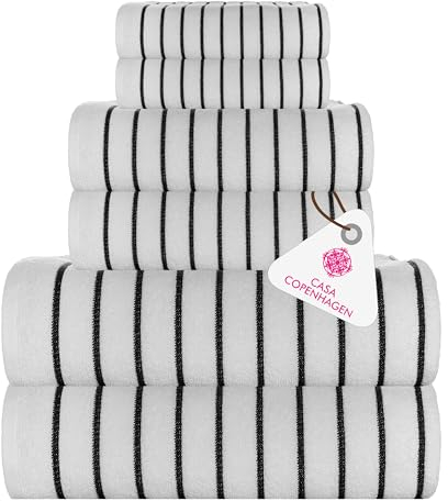 Casa Copenhagen Ecstatic 6-teiliges Handtuch-Set – Weiß, 600 g/m², 2 Badetücher, 2 Handtücher, 2 Waschlappen aus weicher ägyptischer Baumwolle für Badezimmer, Küche und Dusche