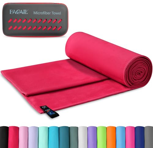 BAGAIL Microfibre Towel - Quick Dry, Super Absorbent, Ultra Light & Compact - Ideal for Camping, Travel & Beach, Swimming Towel, Great for Sports, Gym, Yoga and Backpacking, Red, 80x40cm