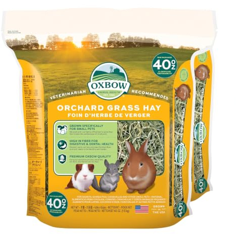 Oxbow Orchard Grass Hay for Small Pets – All-Natural Long Strand Fiber Hay for Rabbits,Guinea Pigs,Chinchillas,and Hamsters – Supports Digestive Health and Enrichment-– 40 oz Bag,(Pack of 2)