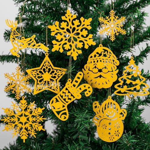 Kiiwah 42 Pezzi Decorazioni per Albero di Natale, Decorazioni Natalizie Fiocchi di Neve Dorate Con Spago Decorazioni Natalizie per Albero di Natale