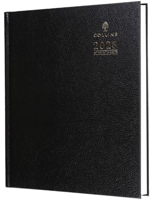 Collins - Desk - Quarto 2026 12 Month Calendar Year Planner, Week-To-View Diary with Appointments, Hard Cover - Black (A36.99-26)