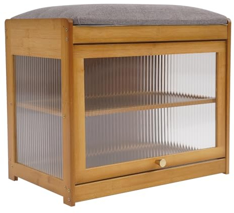 WooDerson Entréområde, skobänk, 2 plan, skohylla, bänk med förvaringsutrymme, stabilt skoskåp, stående hylla (brun, 50 x 32 x 44 cm)