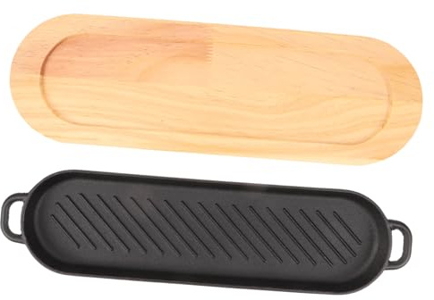 BESTYASH Plaque à Steak En Fonte Ondulée Double Poignée 38 Cm Acier Fonte Solide Cuisson Optimale Restauration Familiale Barbecue Et Grillade Repas