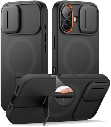 SURITCH Magnetic Case Compatible with iPhone 17, Shockproof Protective Case with Camera Control Button & Slide Camera Cover & Adjustable Kickstand(Black)
