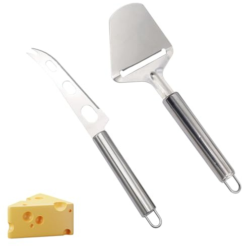 Käsemesser Set,Edelstahl Käsehobel Testsieger,Käseschneider,Cheese Slicer Und Knife,Käseschaber,Butterschneider Cutter,Perfekt Schneiden Werkzeuge für Weichkäse,Schokolade,Pizza,Kuchen (2 Stück)