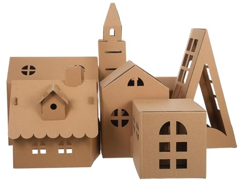 CORHAD 6 Pièces Kit Maisons Carton DIY pour Garçon Fille Modèles Miniatures à Colorier Construction Manuelle Activités Créatives et Ludiques pour Garçons et Filles Décoration Portable et