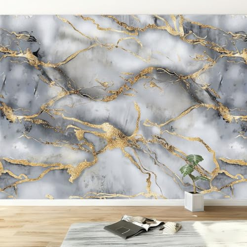 Luxurious Agate Non-Woven Wall Mural 250W x 175H cm, Marble Stone Texture Stripes Premium Photo Wallpaper Art Print - Bedroom Wall Mural Decoration Poster Picture Wallpaper Modern Design