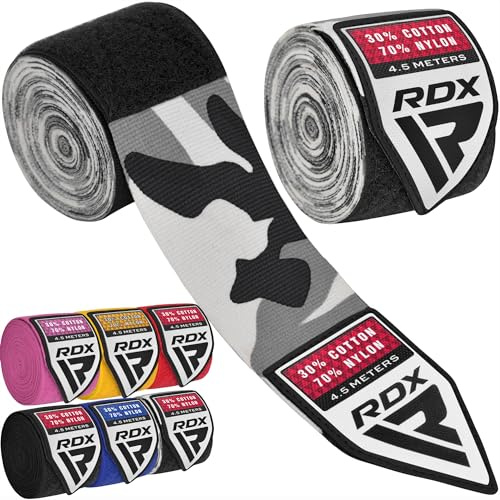 RDX Bandes Boxe sous Gants, Bandage De 4,5m, Élastique pour Le Pouce, Boxing Inner Gloves Hand Wraps, Protection du Poignet, Arts Martiaux Muay Thai MMA, Kickboxing, Entraînement Au Sac Hommes Femmes