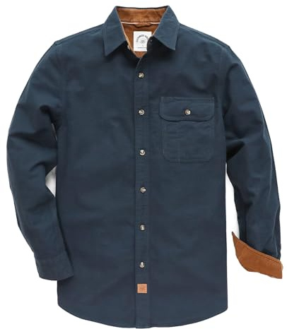 Dubinik® 6 oz Flannel Shirt for Men Long Sleeve Casual Button Down Brushed 100% Cotton Shirt Navy 1508 2X-Large