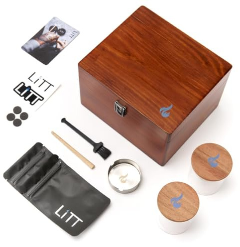 LITT Stash Roll Box Large Portable Wooden Storage Box, Brown | Built-in Wooden Tray and Lid, Handcrafted, Rolling Accessory Organiser, Storage Compartments