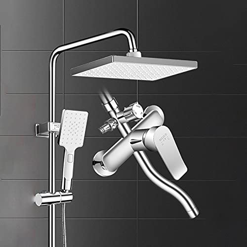 Set doccia pressurizzato, soffione fisso regolabile ad angolo, interruttore di uscita dell'acqua rotante a 3 controllo, asta di sollevamento regolabile in altezza, per bath bar doccia cromata regolabi