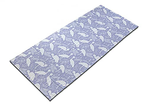 ABAKUHAUS Safari Yoga-Mattenhandtuch, Weiß Crowned Cranes, rutschfeste schweißabsorbierende Yoga Pilates Workout Pad Abdeckung, 64 cm x 178 cm, Lavendel-Blau und Weiß