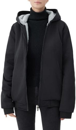 JiangWu Womens Fashion Fleece Sherpa Lined Hooded Coat Winter Thicken Warm Jacket (Large, Black)