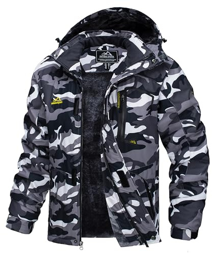 TACVASEN Giubbino Uomo Inverno da Montagna Giacca Moto Uomo Mimetica Esercito Italiano Cappotto Impermeabile Giacca Sci Jacket Camouflage Nero, XXL