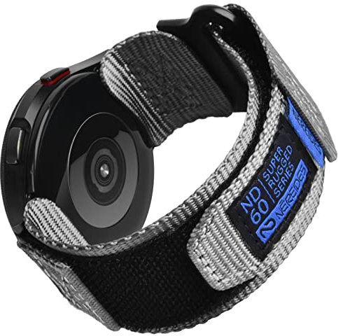 Nereides 20mm Watch Strap Compatible with Samsung Galaxy Watch 7 6 5 4 FE 40mm 44mm/6 4 Classic/5 Pro, Nylon Sport Band Compatible with Garmin Vivoactive 6 5 3/Forerunner 645 55 245 (L, Grey)