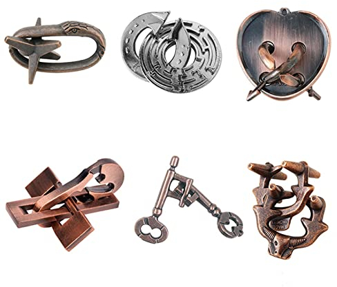 Holzsammlung 6 Piezas Rompecabezas Metal, Juegos de Ingenio Metal Puzzle, Juegos Logica Inteligencia Educativos IQ Puzzle Juguetes Metalicos Rompecabezas Regalo para Adultos Adolescentes
