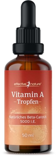 Vitamin A Tropfen hochdosiert - 50 ml - 5000 I.E. (1500 mcg) pro Tagesdosis - 9 mg Beta-Carotin - Retinol flüssig & vegan - Gelöst in MCT-Öl aus Kokos