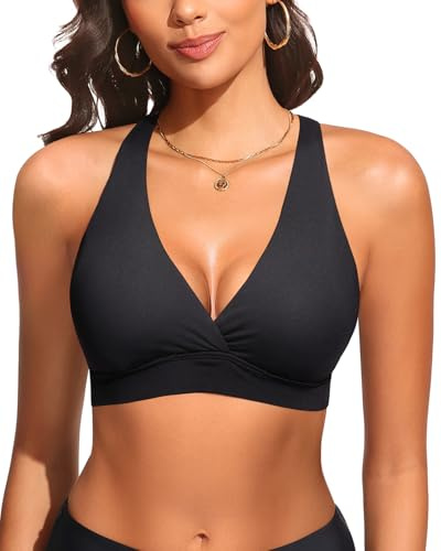 Aqua Eve Women Bikini Top Only Push Up Swimsuit Top Padded Bathing Suit Top for Large Bust Black L