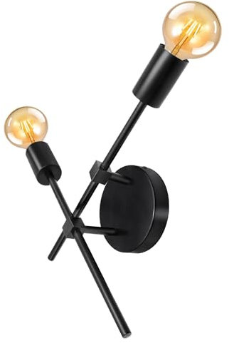 Applique da Parete Interno Vintage con Doppio Braccio, 2 Luci Nero Circolare Applique Industrial, Lampada da Parete Orientabile Metallo, E27 Applique Specchio Bagno, Moderna Lampada Soffitto