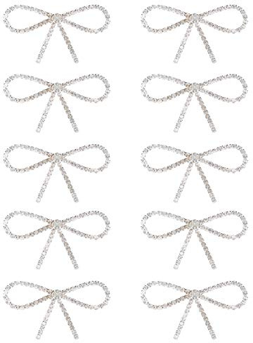 Diamond Rhinestone Bow, Pack of 10 Vintage Diamond Rhinestone Bow Glass Flash Brooch Claw Chain Suit Dress Pin Hair Garment Accessory Decoration for Daily Wear Wedding Celebration