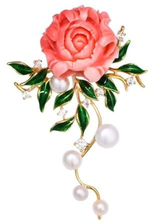 Elegante rosa Pfingstrose Brosche für Frauen Lady Blume Blatt Perle Pin Blume Emaille Brosche Pin Schal Schnalle Korsage Großen Schal Pin Modeschmuck Für Frauen Mädchen