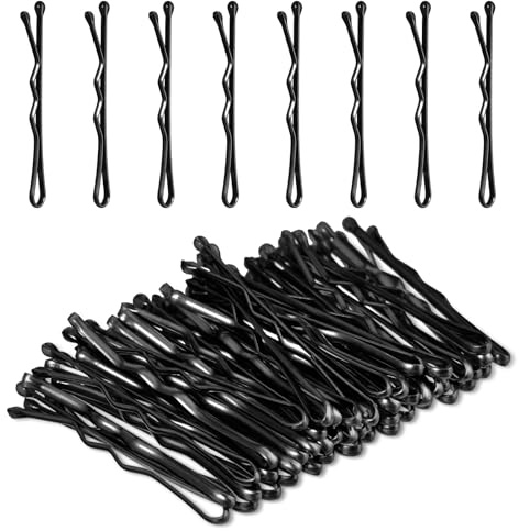 Amabro 50 mini horquillas, 3,5 cm, horquillas pequeñas onduladas, pinzas de metal para el pelo para mujeres, niñas, niños, moños, pelo largo, liso, rizado, todo tipo de cabello (negro)