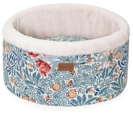 Rosewood x Morris & Co. Bower Berry Round Bed for Dogs and Cats, Small Dog Bed, Blue, Raised Padded Sides, Soft and Calming, Easy-Care, Luxury William Morris Print