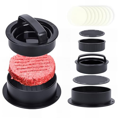 YOWOLF Pressa per hamburger, 3 in 1, pressa per hamburger, pressa per hamburger, perfetta per barbecue, lavabile in lavastoviglie, con 100 patty paper per polpette