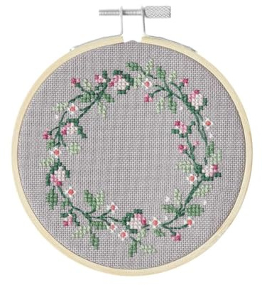Broderi set räknade korsstygn, blomkrans, Ø 10 cm