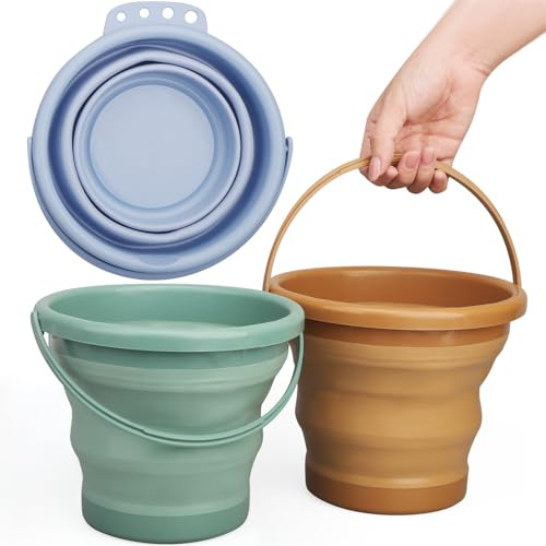 Jumbo Foldable Beach Sand Toy Bucket for Kids Adults, Collapsible Sandbox Foldable Pail, Multi Use for Garden Beach, Camping, Easter Bucket, Fishing, Travelling Gift, Avocado 3PCS