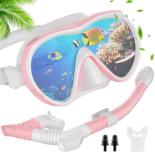 IEEILULU Set da Snorkeling per Adulti con Maschera Subacquea e Boccaglio, Maschera Snorkeling Anti Fog Panoramica 180°, Snorkel Set con Boccaglio a 3 Canali per Immersioni Nuoto (Rosa)