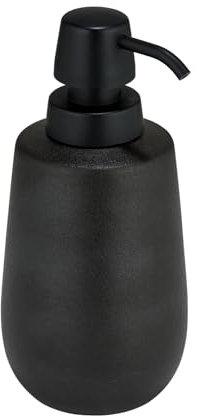 WENKO Dispenser in ceramica mod. Nerno per sapone liquido o disinfettante in elegante nero con testa a pompa in plastica, dimensioni 8 x 18,5 x 8 cm, 8 x 18,5 x 8 cm