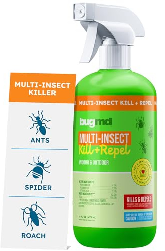 BugMD Pet Safe Multi-Insect Killer & Repellent | Peppermint Oil Spray for Spiders, Ants & Roaches | Indoor & Outdoor Bug Spray