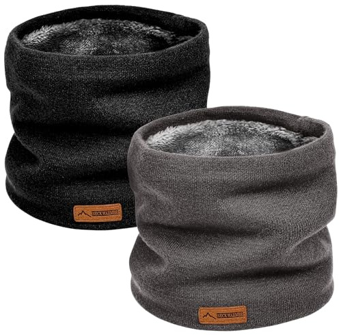 Gucass 2 Piezas Braga Cuello Hombre Invierno de Polar Forro, Calentador de Cuello Unisex de Punto Engrosado, Bufanda Tubular Cuello Térmica para Esqui Moto Ciclismo Snowboard, Gris