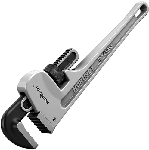 HORUSDY 18-Inch Pipe Wrench, Aluminum Heavy-Duty Adjustable Plumbing Wrench, 450mm, 1/2–2 Pipe Capacity, Strong Grip & Durable, Lightweight Gray for Professionals & DIY