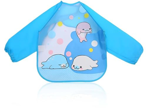 GNALIA 1 Pieza Baberos Con Mangas,Baberos Recien Nacido,Babero Manga Larga,Baberos Con Mangas Impermeables Bebe,Babetes Impermeável,Para Bebés 6-36 Meses Para Comer,Dibujar Y Jugar(Azul)