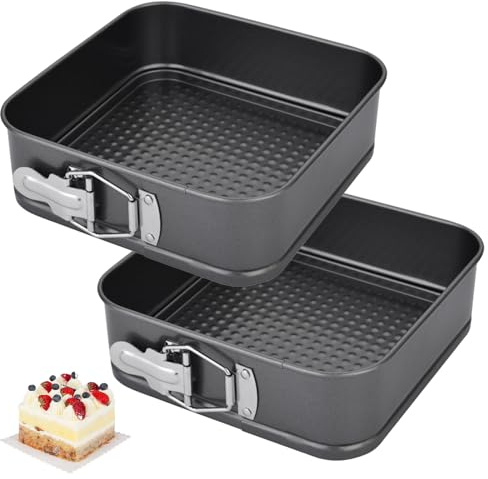 EUBSWA Springform kvadrat 12 x 12 x 5 cm – 2 stycken små kakformar med non-stick-beläggning för bakform, bakform, tårtform, kakform, kakform, kakform, kakform, kakform, springformar