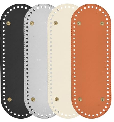 Huucozn 4 PCS Bases de Bolso para Crochet 30 x 10 cm, Fondo Bolso Crochet Ovalada, Base de Cuero para Bolsos de Ganchillo, Materiales para Hacer Bolsos con Agujeros, Base para Bolsas DIY Accesorios