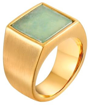 Bijoux Acier Inoxydable Homme Bague Femme Or Chainette 13.6mm Jade Sceau Carré Taille pour Lesbiennes Mise à Niveau 3.0