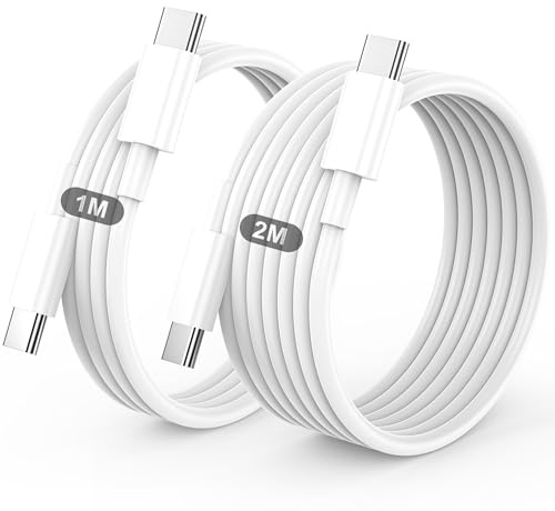 60W PD 3.0 Cable USB C Carga Rápida, [2 Unidades-1M+2M] Cable USB C a USB C, Tipo C para iPhone 17/16/15/Pro/Plus/Pro Max, para Samsung Galaxy S24/S23/S22, para iPad Pro/Air/Mini etc