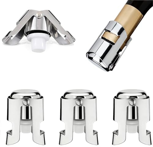 3PCS Champagne Stoppers Stainless Steel Wine Bottle Stoppers Leak-Proof Sparkling Wine Stopper for Prosecco Cava, Durable Bottle Stoppers for Wine Bottles Bar Accessories for Home Pub