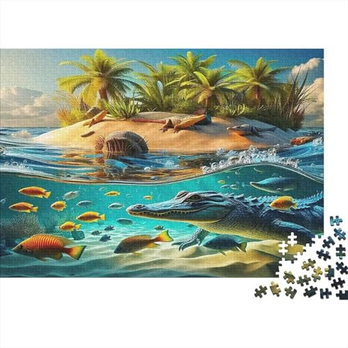 Rompecabezas 1000 Piezas Cocodrilo, Cartón 100% Reciclado, para Adultos, Cocodrilo en Isla Tropical, Encastre Preciso, Desintoxicación Digital, Envío Gratuito, 38x26cm