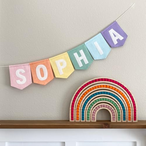 Bandierine in feltro pastello personalizzate, grande bandiera in feltro, decorazione per la stanza delle ragazze, striscione con nome personalizzato per asilo, camera da letto o decorazione per feste