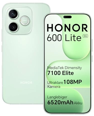 HONOR 600 Lite 5G Smartphone, Pantalla AMOLED 6.6 120Hz, Cámara AI 108MP, Batería 6520mAh, 8GB+256GB, Resistente al Agua IP66, Móvil Libre Android 16 (Sprout Green, 256, GB, GB, 8)