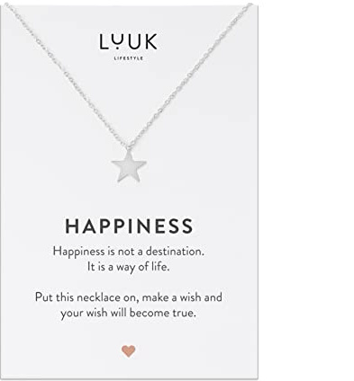 LUUK LIFESTYLE Collana stella con Ciondolo in Acciaio Inossidabile e Carta regalo HAPPINESS, Regali per Lei, Donna, Madre, Catenina in filigrana, Portafortuna, Gioiello Elegante, Oro (50cm c.)