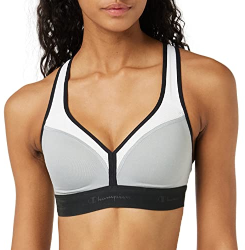 Champion Women's, Curvy, Moderate Support, Low Cut Sports Bra, Opaque, Oxford Grey Heather/White/Black, M